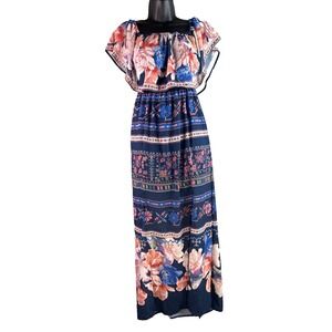 Jealous Tomato Maxi Dress Women's Summer Tropical‎ Vacation Off Shoulder sz XS